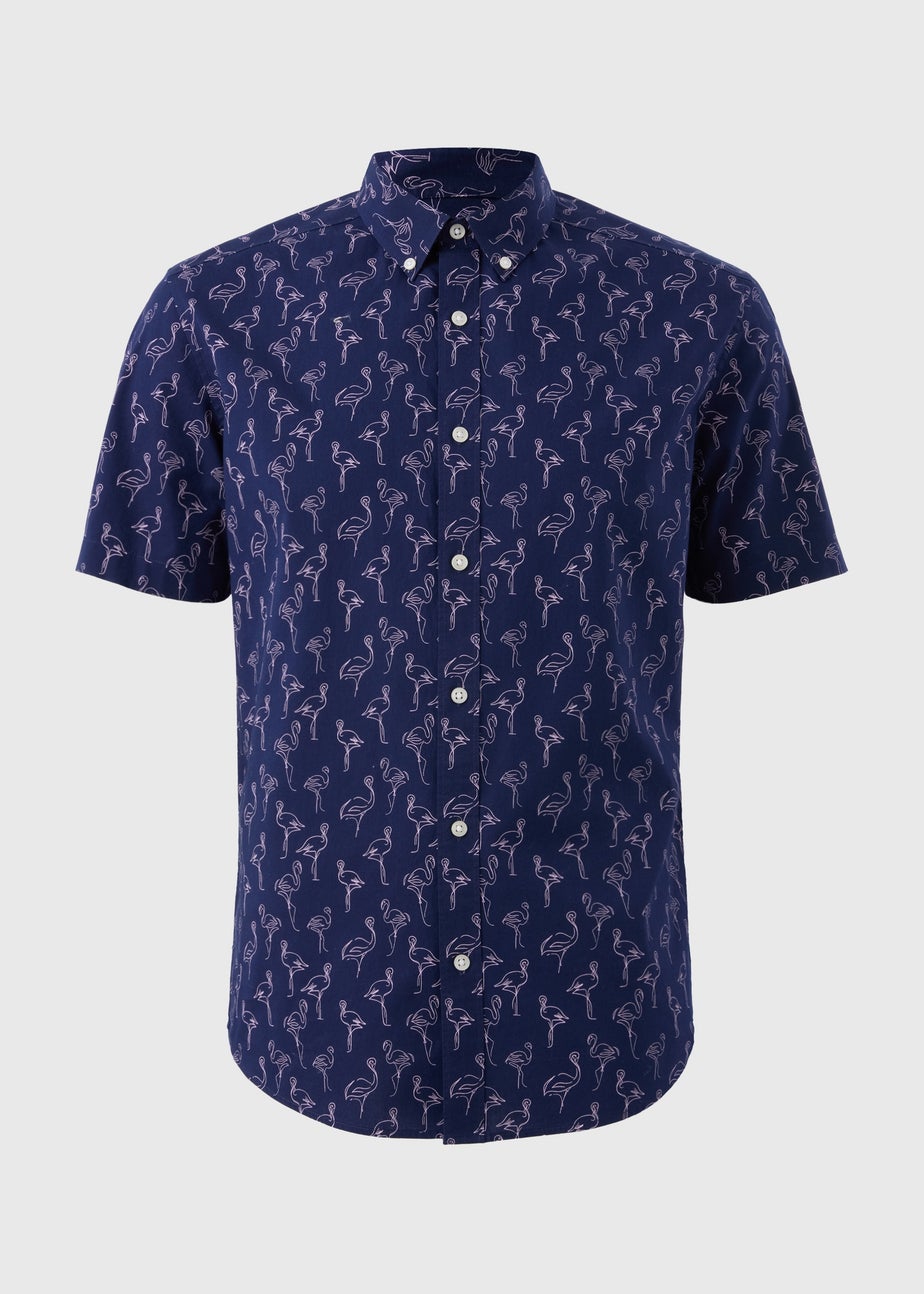 Navy Flamingo Short Sleeve Shirt