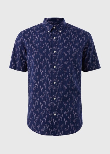 Navy Flamingo Short Sleeve Shirt