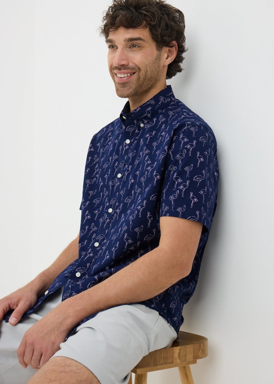 Navy Flamingo Short Sleeve Shirt