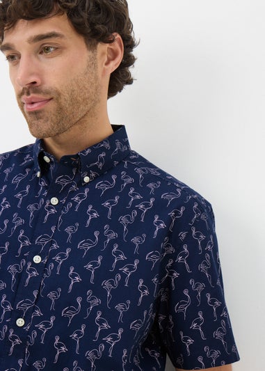 Navy Flamingo Short Sleeve Shirt