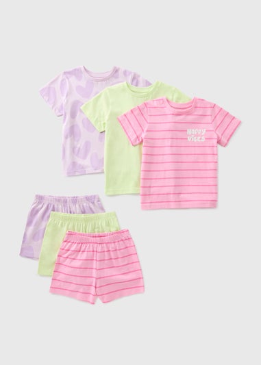 Girls 3 Pack Pink Heart Pyjamas (7-13yrs)