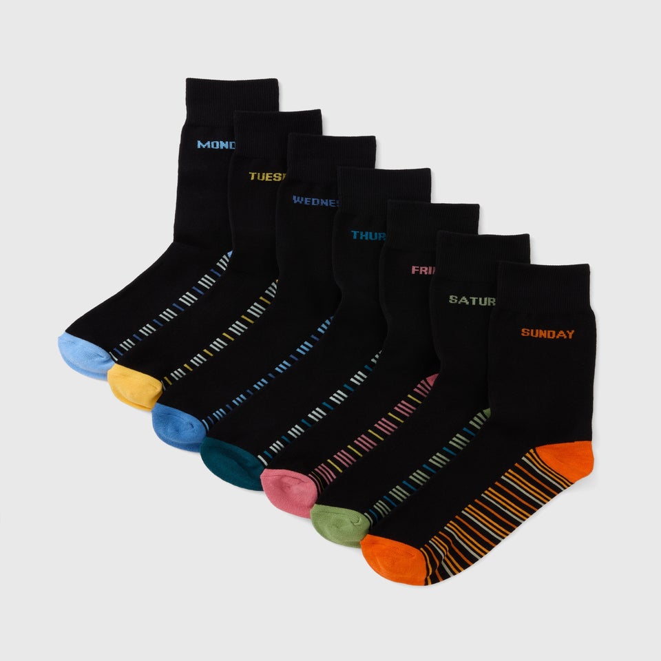 Black 7 Pack Days Of The Week Socks