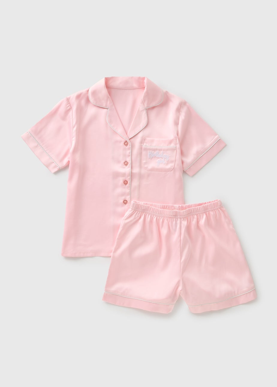 Girls Pink Satin Birthday Girl Pyjama Set (4-13yrs)