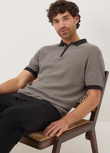 Beige Textured Stripe Polo Shirt