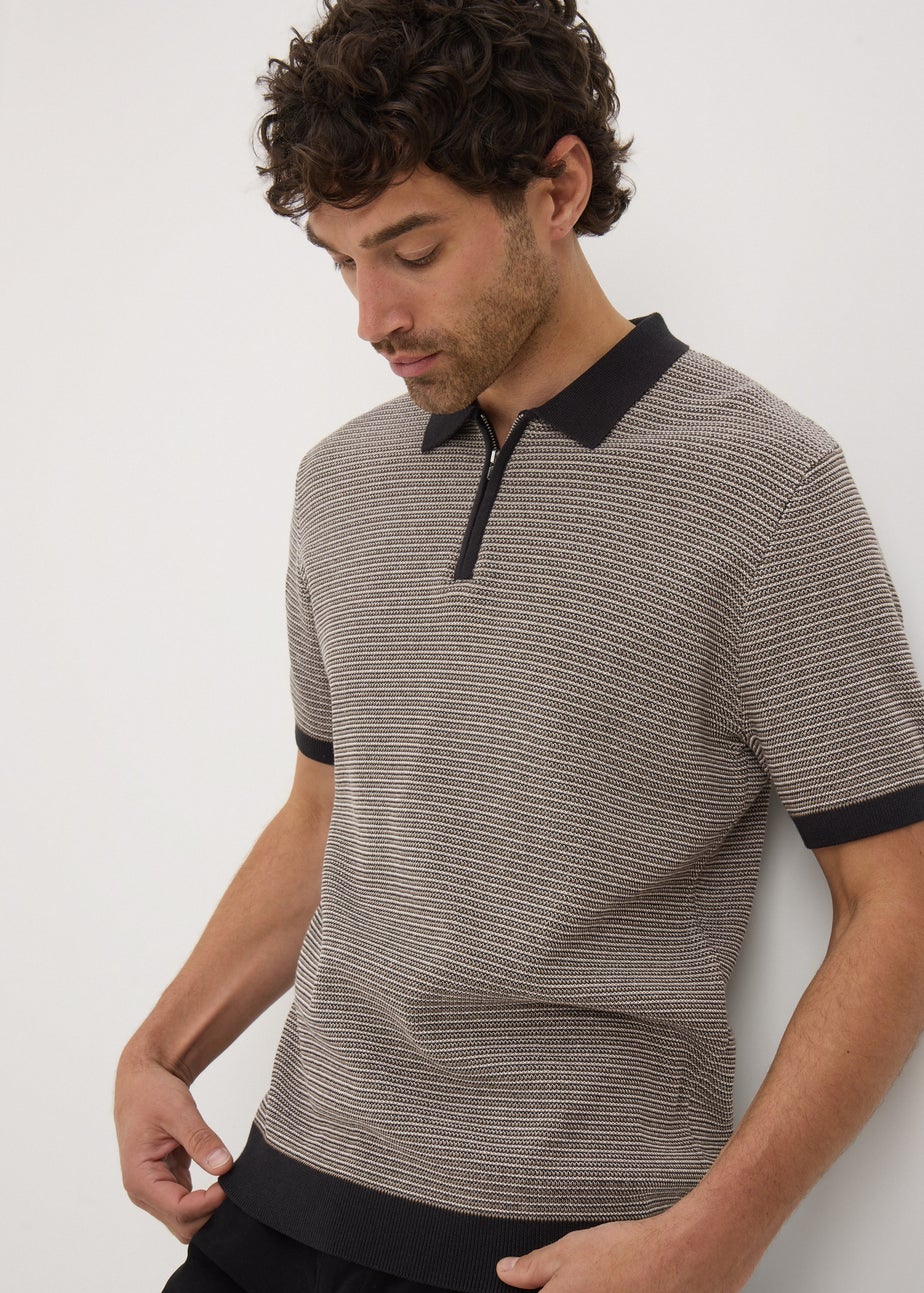 Beige Textured Stripe Polo Shirt