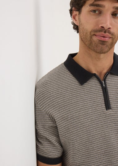 Beige Textured Stripe Polo Shirt