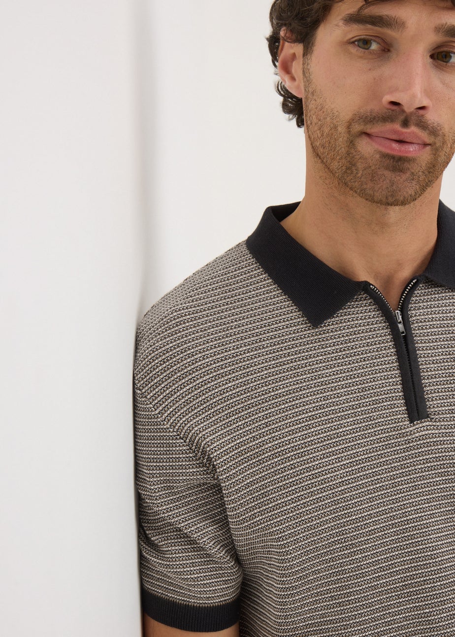 Beige Textured Stripe Polo Shirt