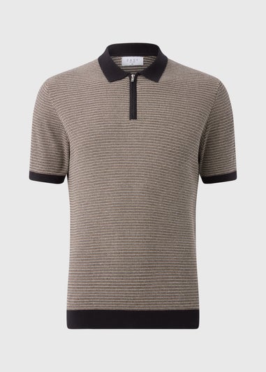 Beige Textured Stripe Polo Shirt