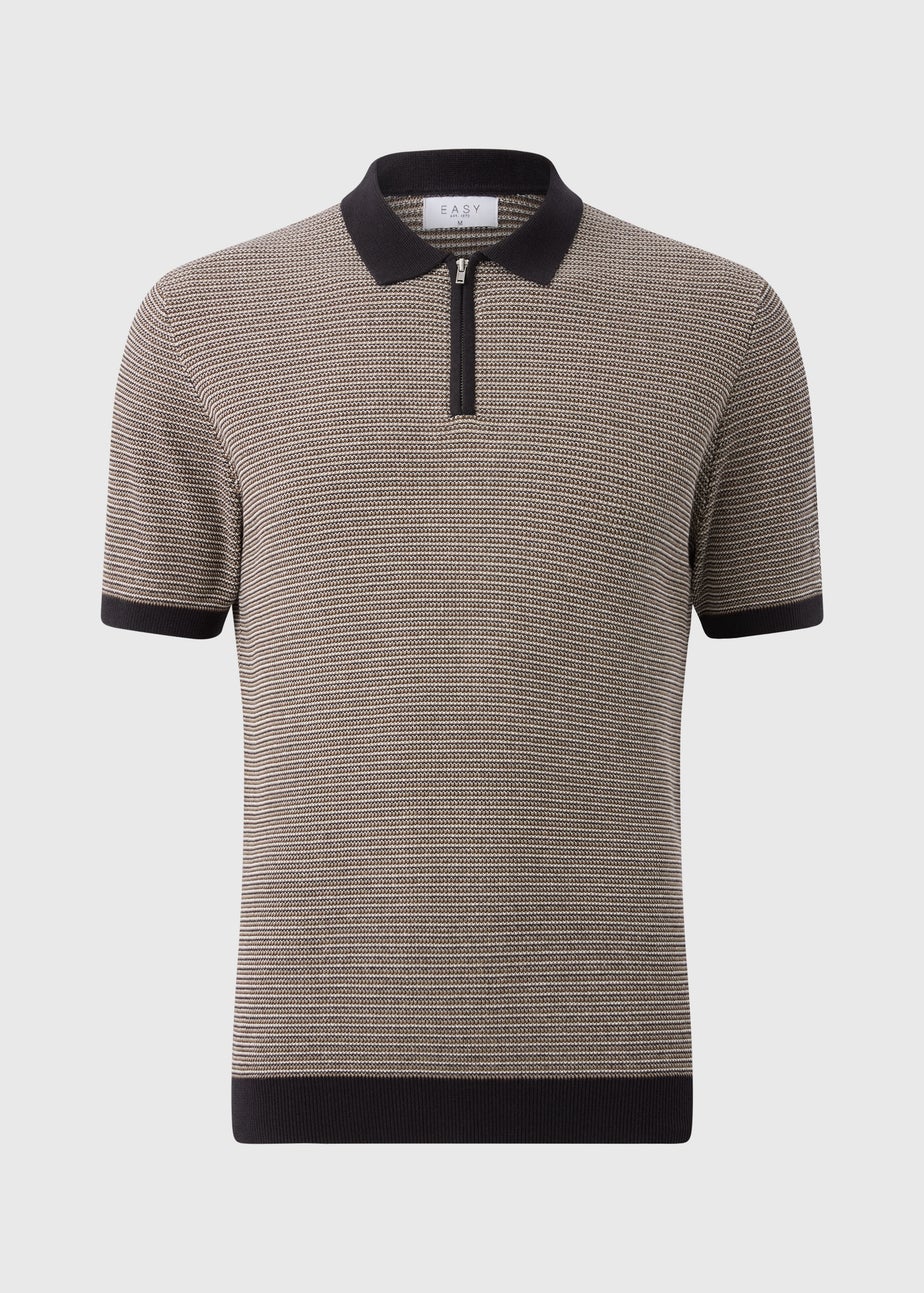Beige Textured Stripe Polo Shirt