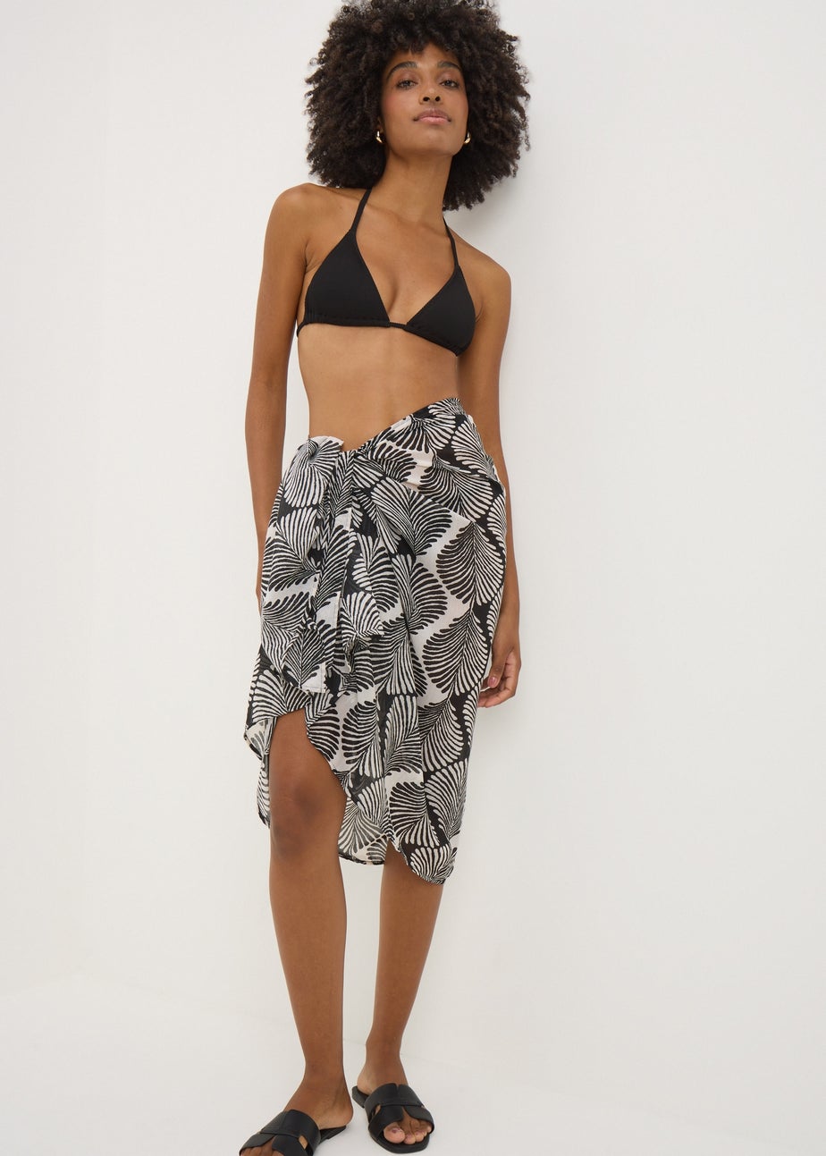 Black Mono Shell Print Sarong