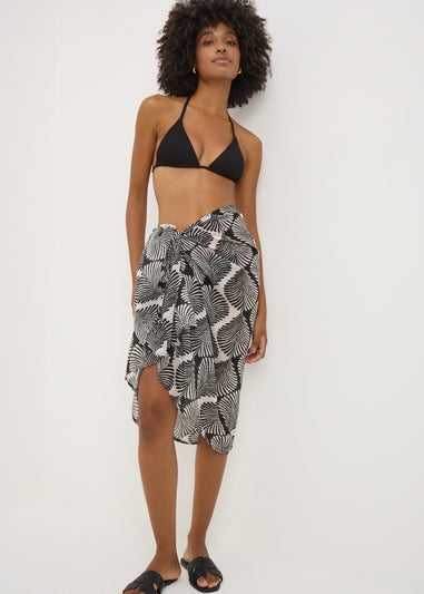 Black Mono Shell Print Sarong