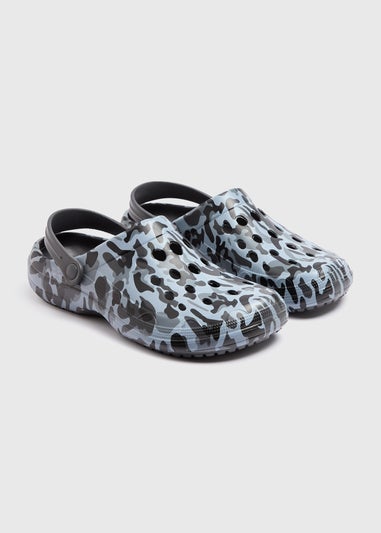 Grey Printed Camo Cloggs