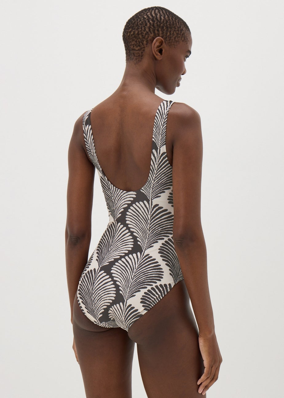 Black Mono Shell Print Ring Swimsuit