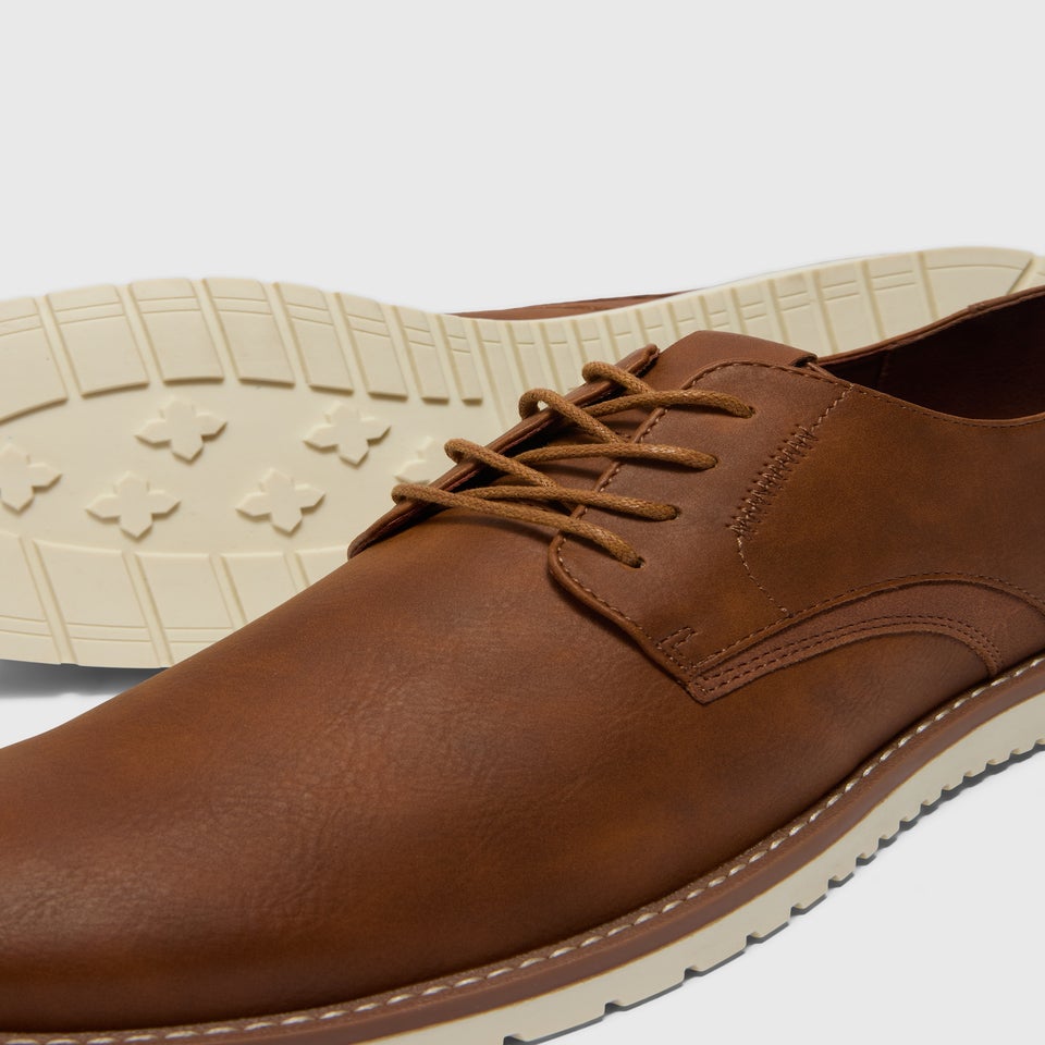 Tan Faux Leather Derby Shoe