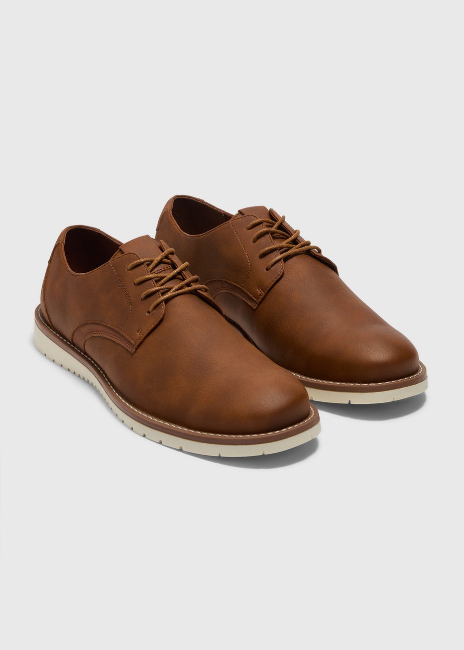 Tan Faux Leather Derby Shoe