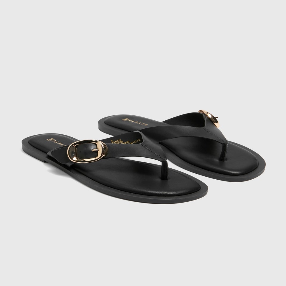 Black Toe Post Buckle Sandal