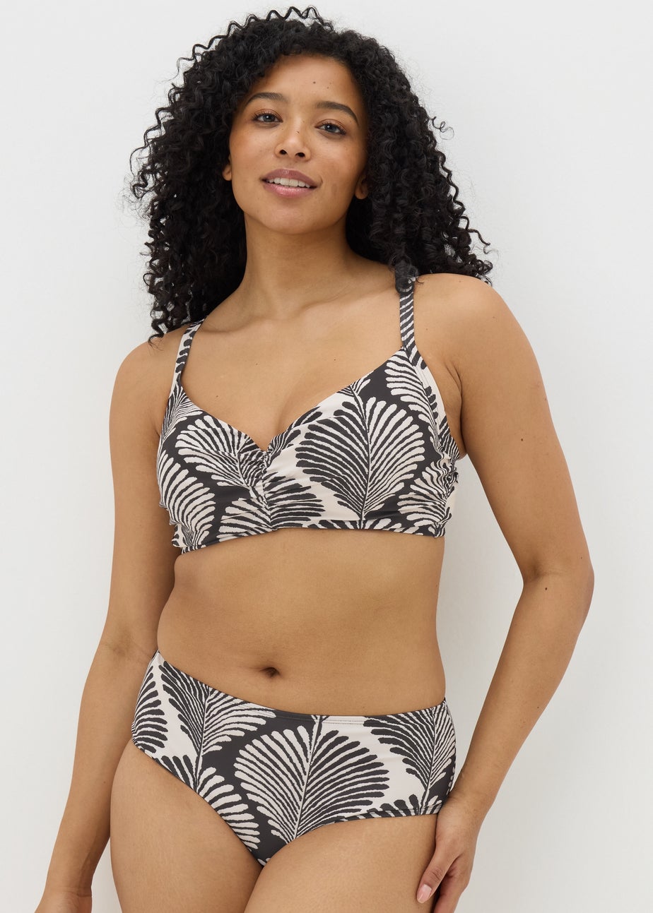 DD+ Black Mono Shell Print Cupped Crop Bikini Top