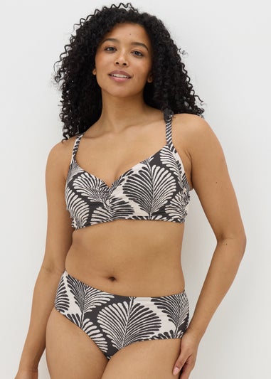 DD+ Black Mono Shell Print Cupped Crop Bikini Top