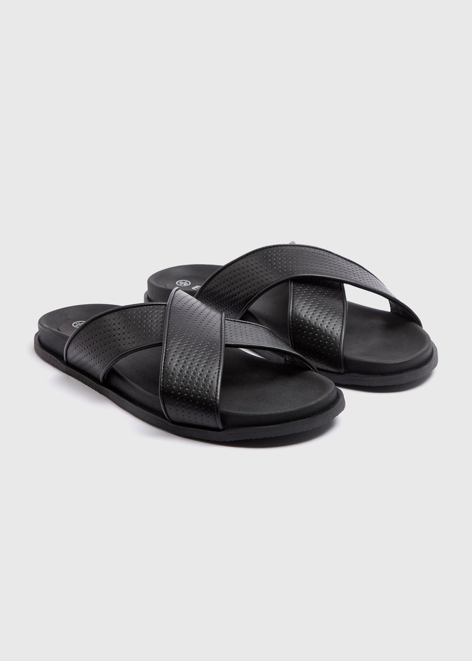 Black Leather Strap Sandals