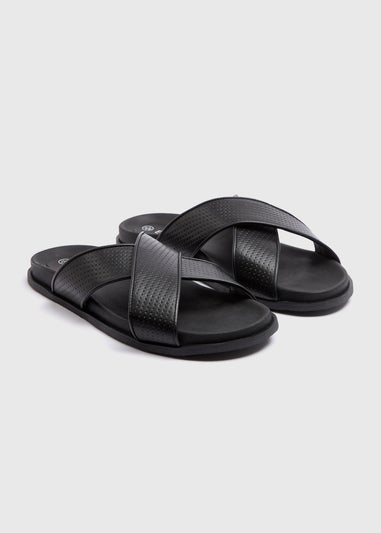 Black Leather Strap Sandals
