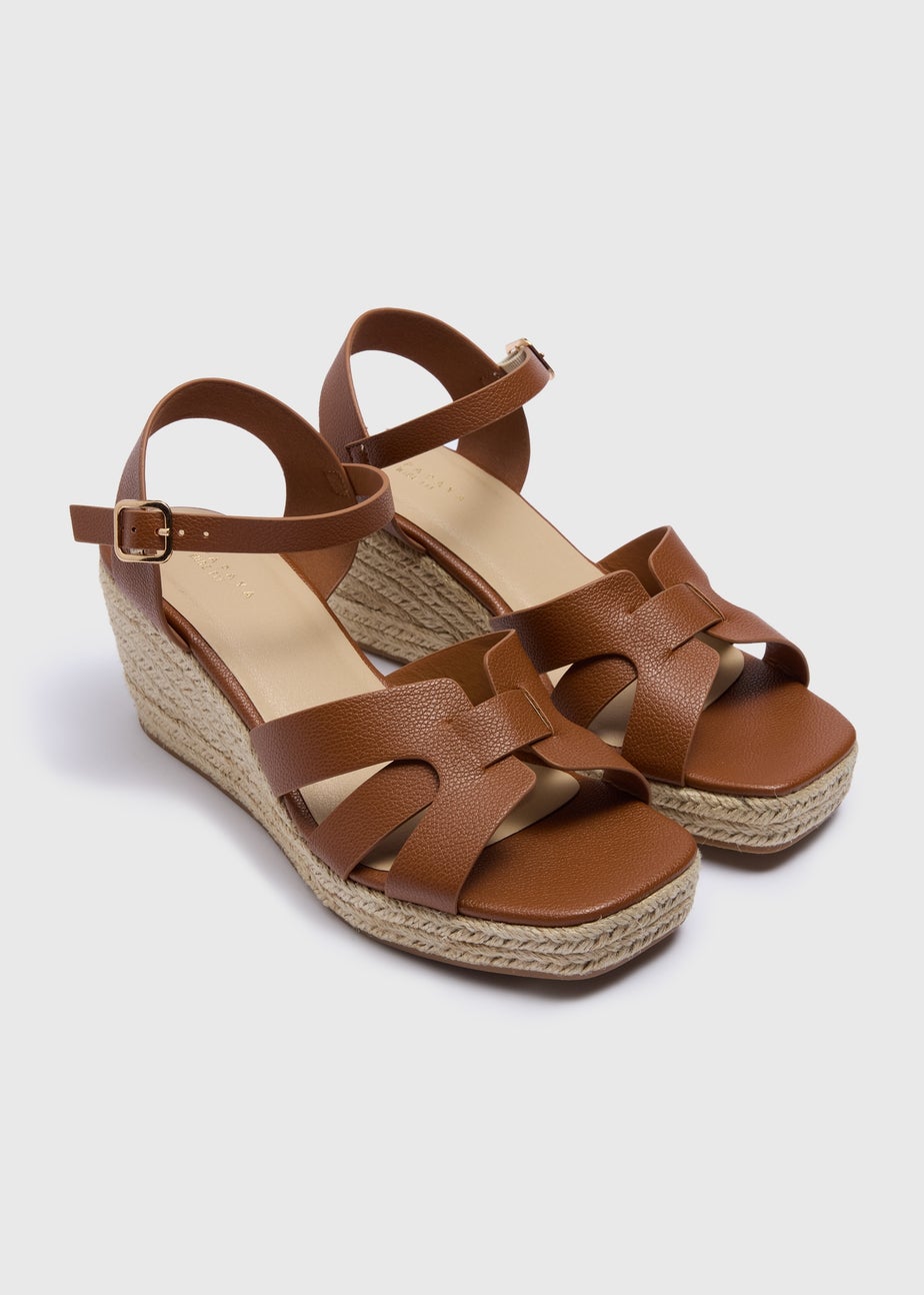 Tan Wide Fit Espadrille Wedge Sandals