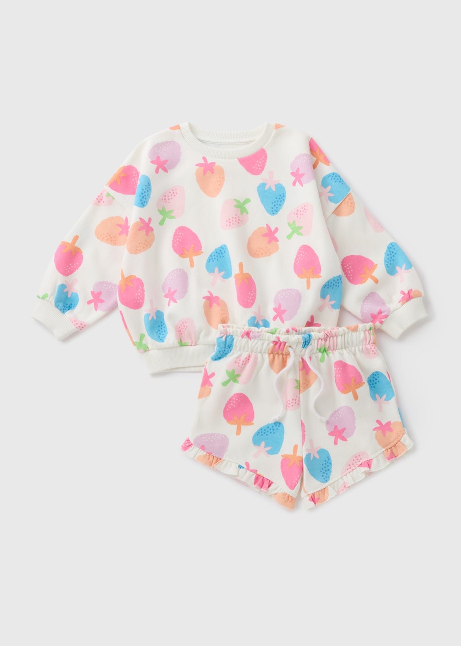 Girls Cream Strawberry Sweatshirt & Shorts Set (1-7yrs)