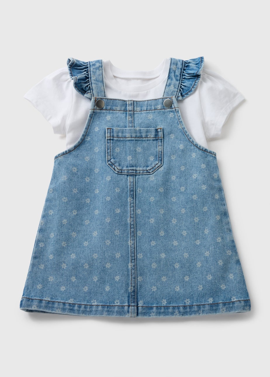 Girls Blue Denim Flower Top & Pinafore Set (1-7yrs)