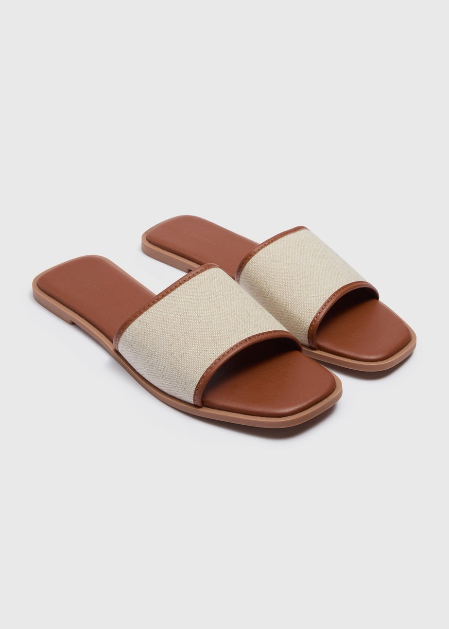 Tan Linen Look Mule Sliders