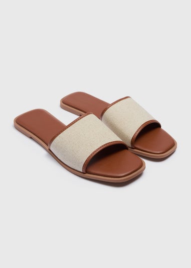 Tan Linen Look Mule Sliders