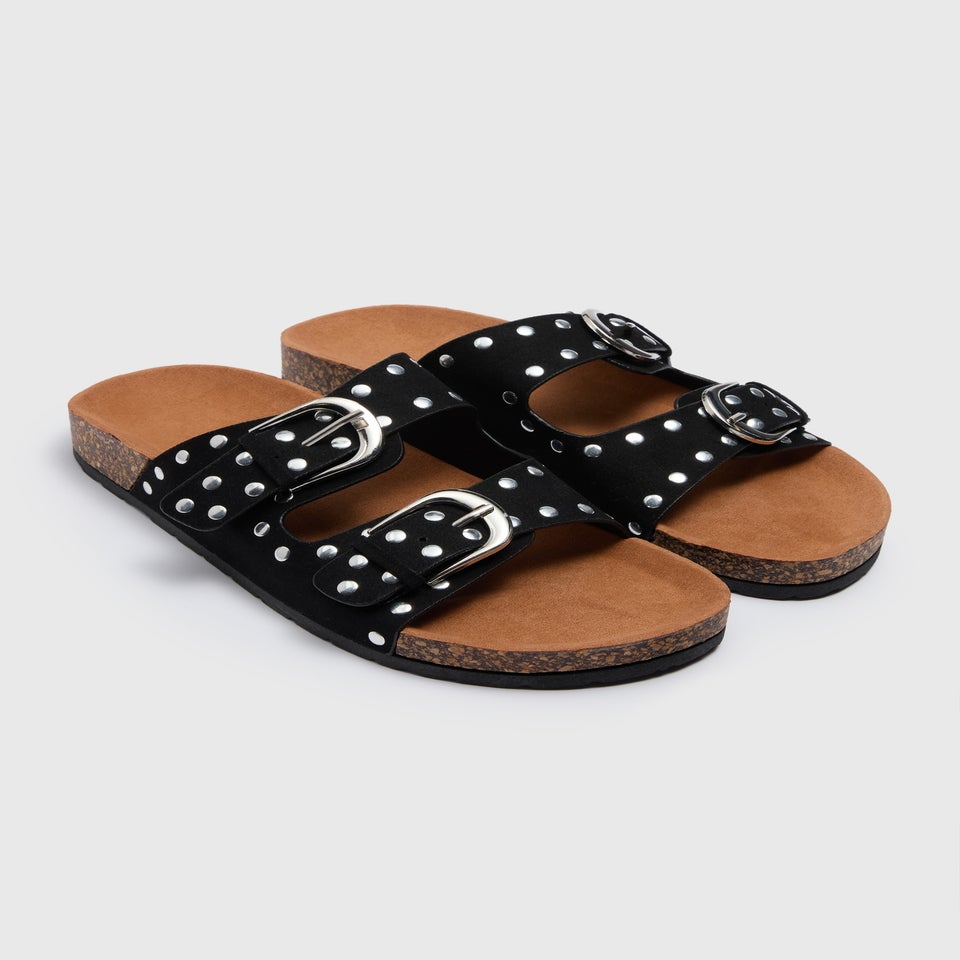 Black Studded Double Buckle Sandal