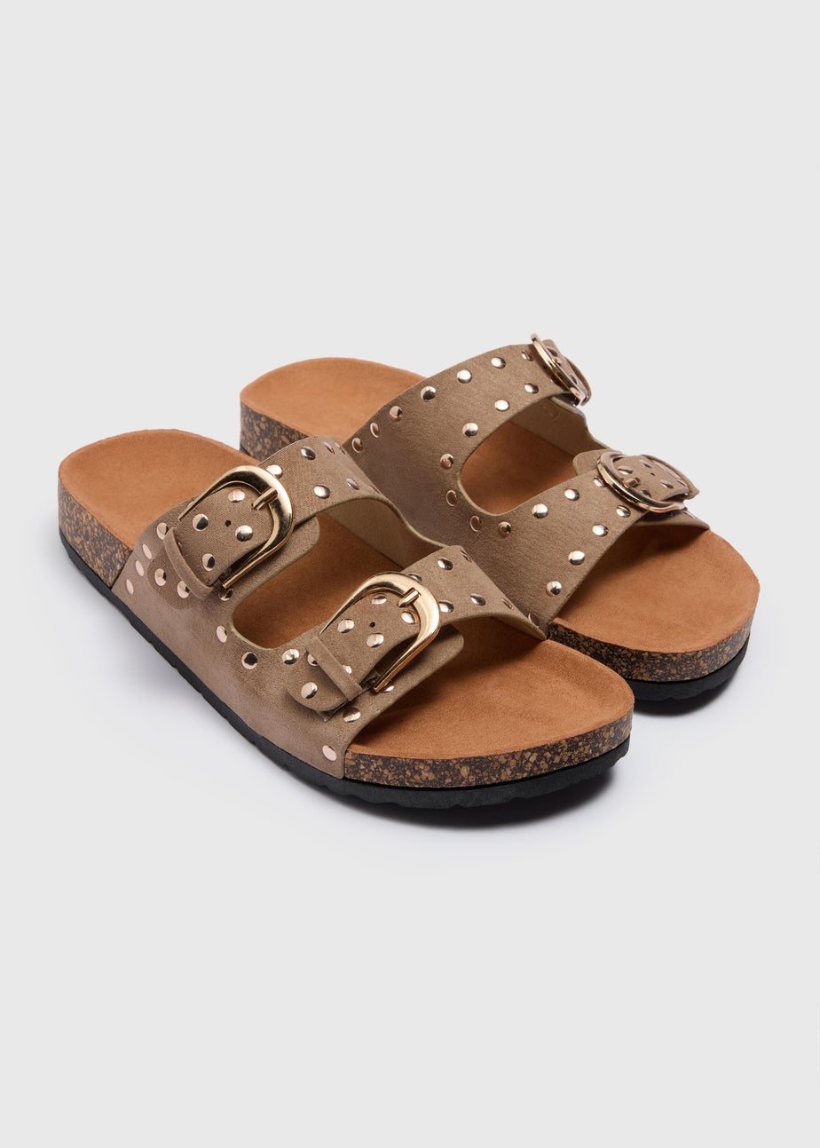 Taupe Studded Double Buckle Sandal