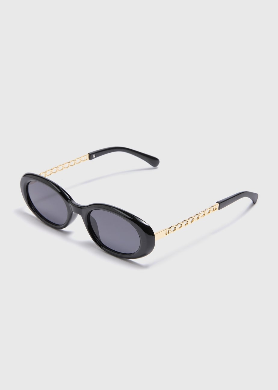 Black Oval Chain Arm Detail Sunglasses