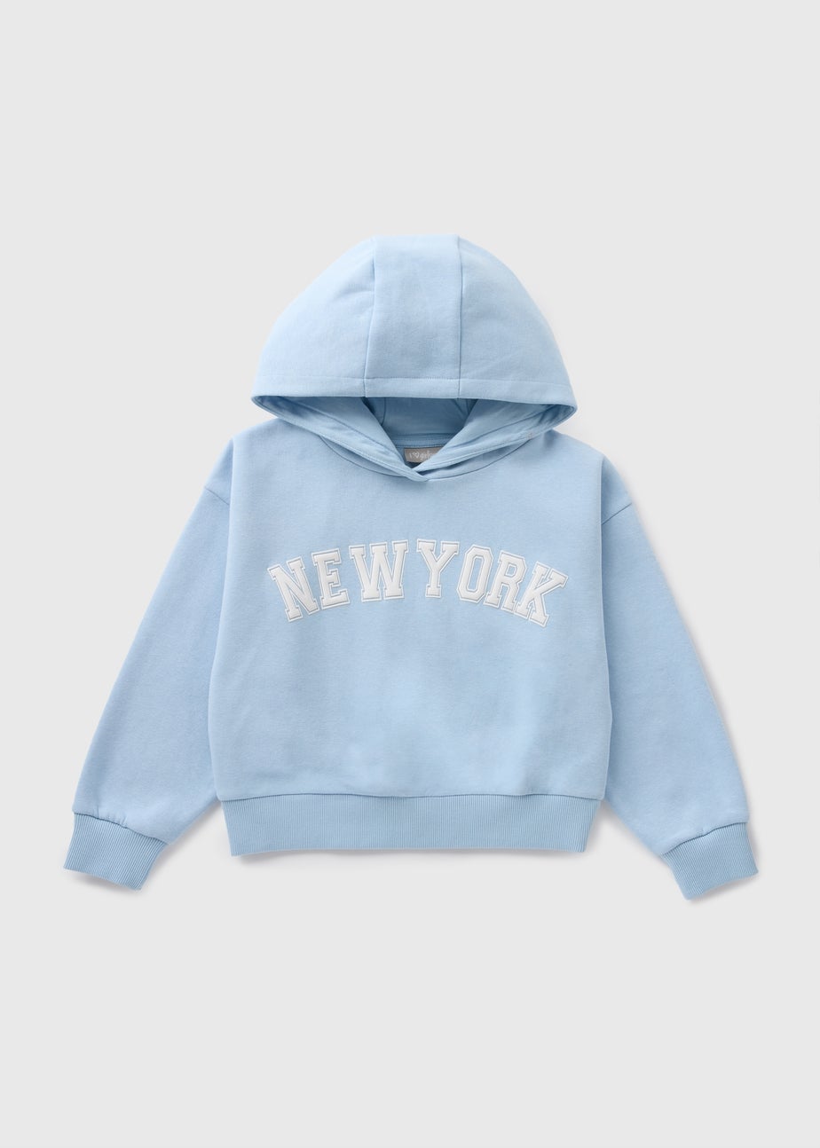 Girls Blue New York Cropped Hoodie (7-15yrs)