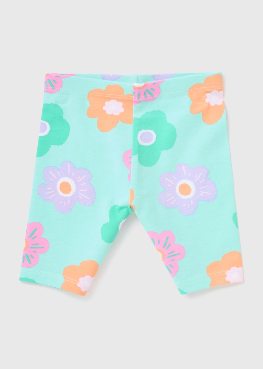 Girls Turquoise Flower Cycle Shorts (1-7yrs)