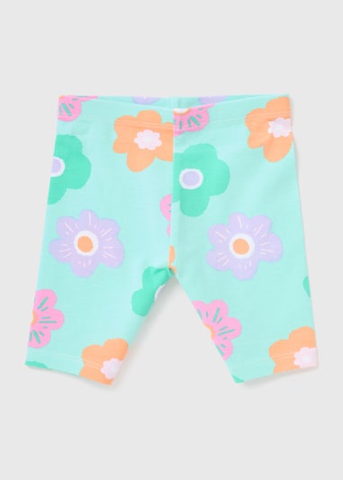 Girls Turquoise Flower Cycle Shorts (1-7yrs)