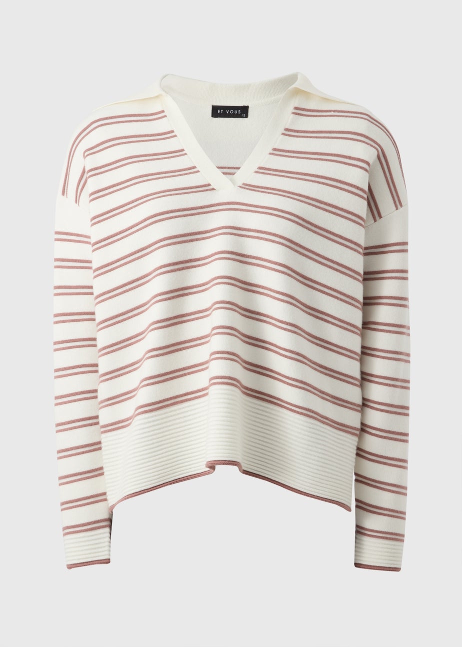 Et Vous Pink Stripe V-Neck Polo Jumper