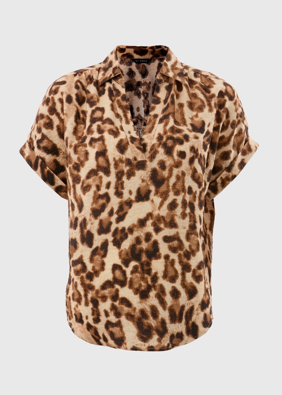 Et Vous Brown Leopard Print Airflow Blouse