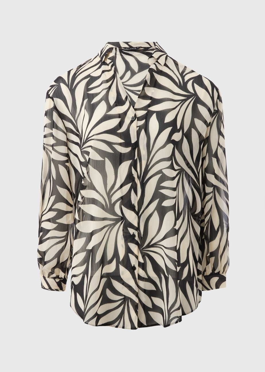 Et Vous Black Mono Palm V-Neck Blouse