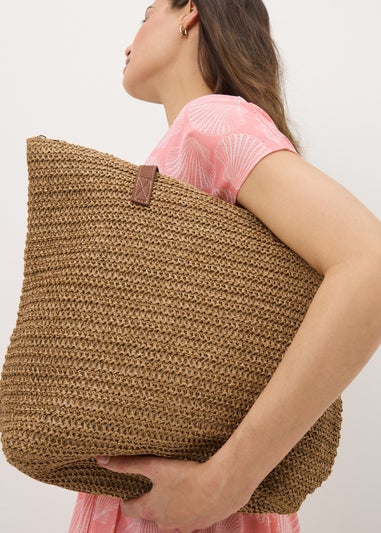Natural Straw Shopper Tote Bag