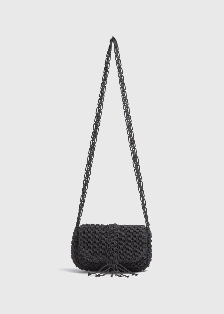 Black Macramé Crossbody Bag