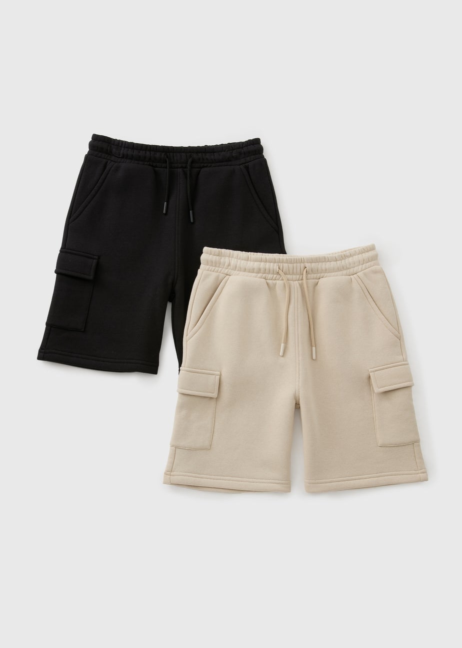 2 Pack Boys Black & Stone Jog Shorts (7-15yrs)