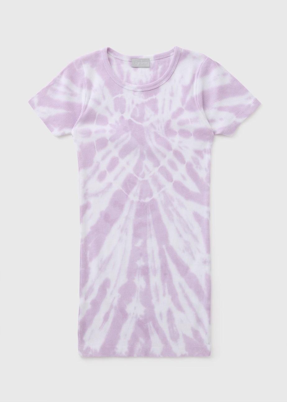 Girls Lilac Ribbed Tie Dye T-Shirt Dress (7-15yrs)