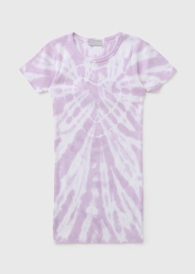Girls Lilac Ribbed Tie Dye T-Shirt Dress (7-15yrs)