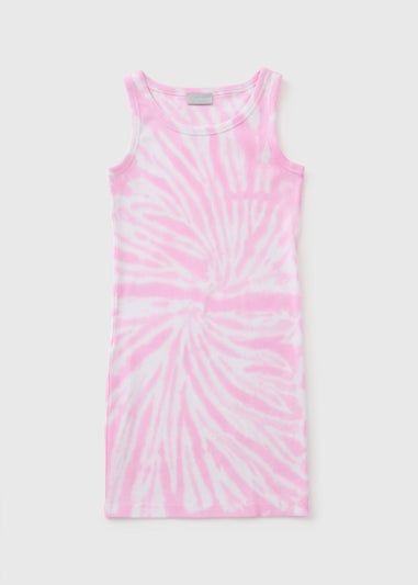 Girls Pink Ribbed Tie Dye Dress (7-15yrs)