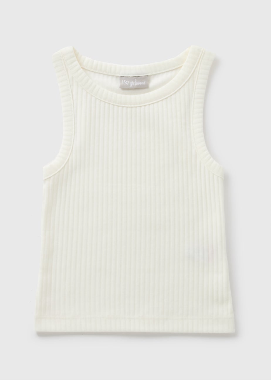 Girls White Ribbed Vest (7-15yrs)
