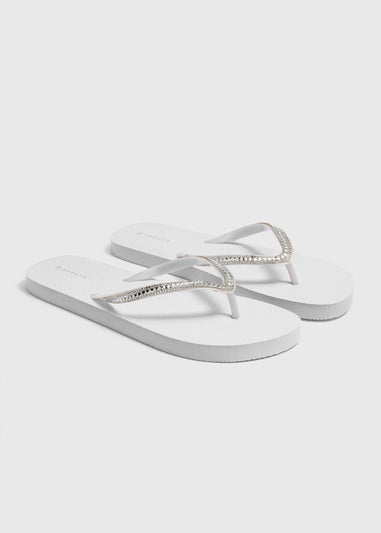 White Diamante Flip Flops