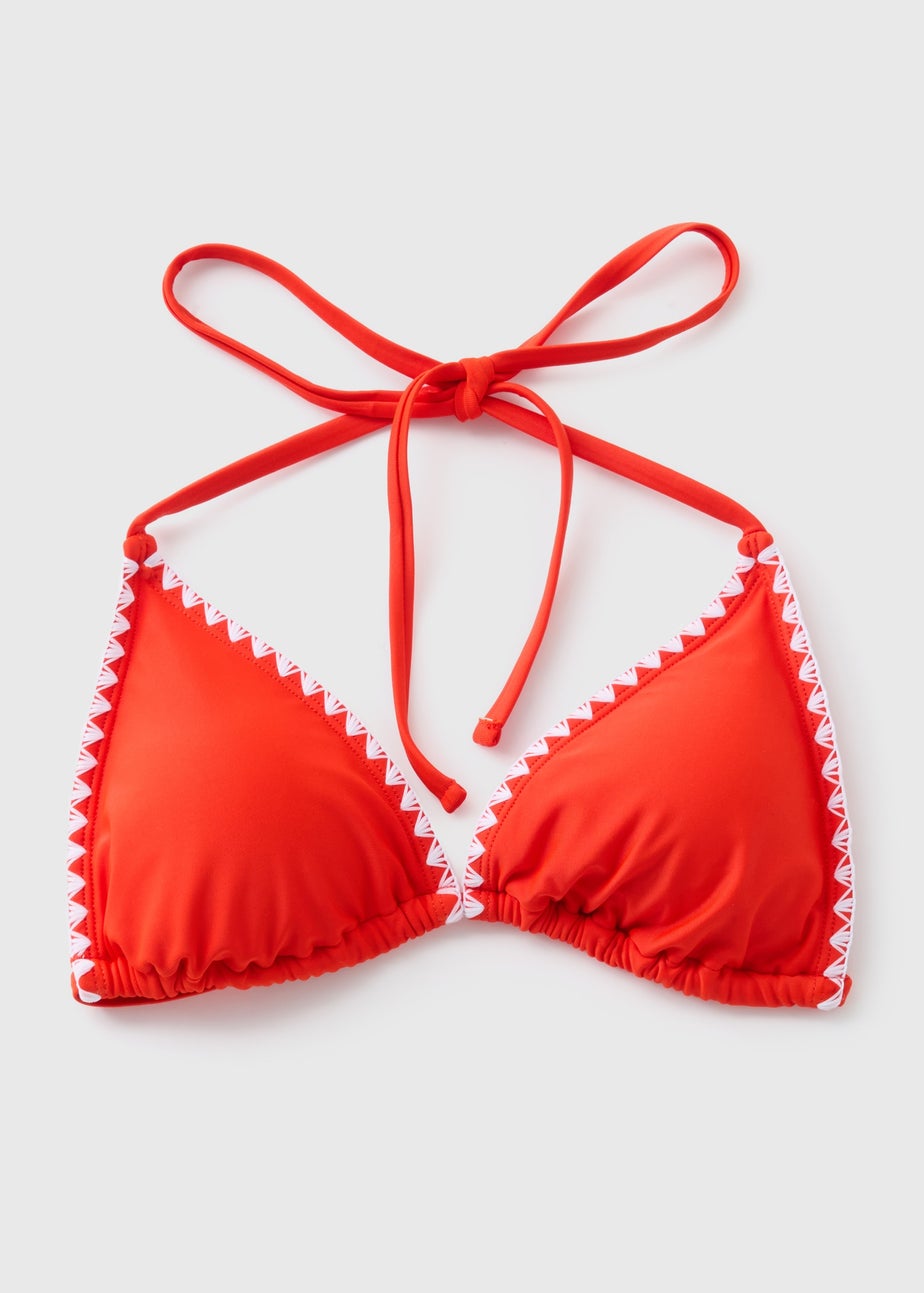 Red Stitch Triangle Bikini Top