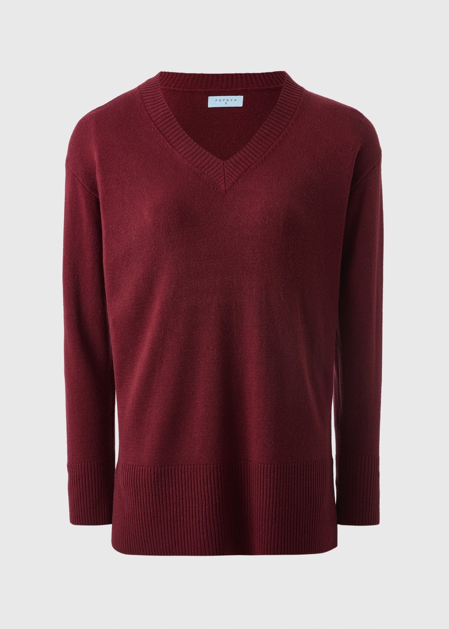 Burgundy V-Neck Jumper
