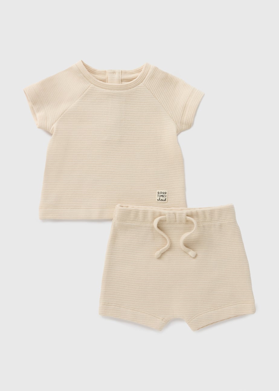 Boys Stone Ribbed T-Shirt & Shorts Set (Newborn-23mths)