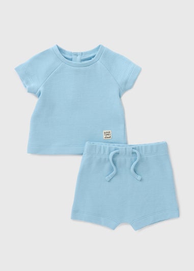 Boys Blue Ribbed T-Shirt & Shorts Set (Newborn-23mths)
